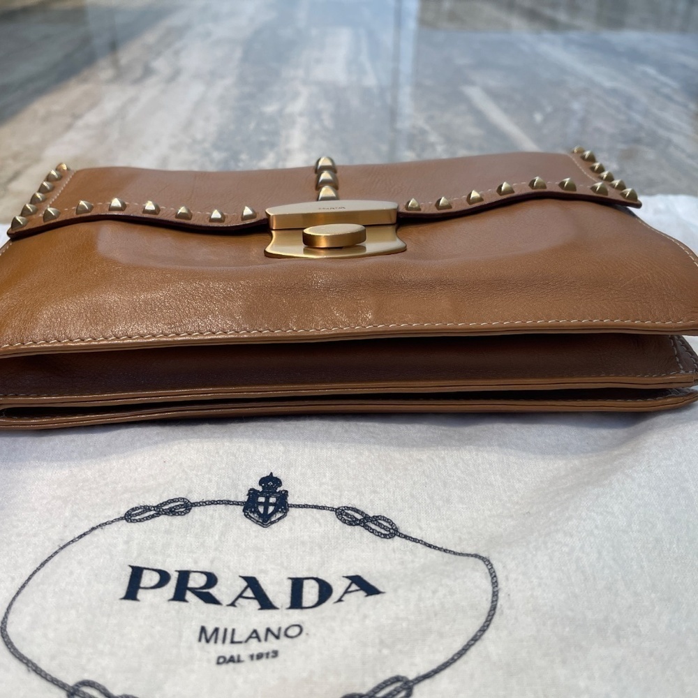 PRADA LEATHER STUDDED CHAIN SHOULDER BAG - Picture 5 of 13
